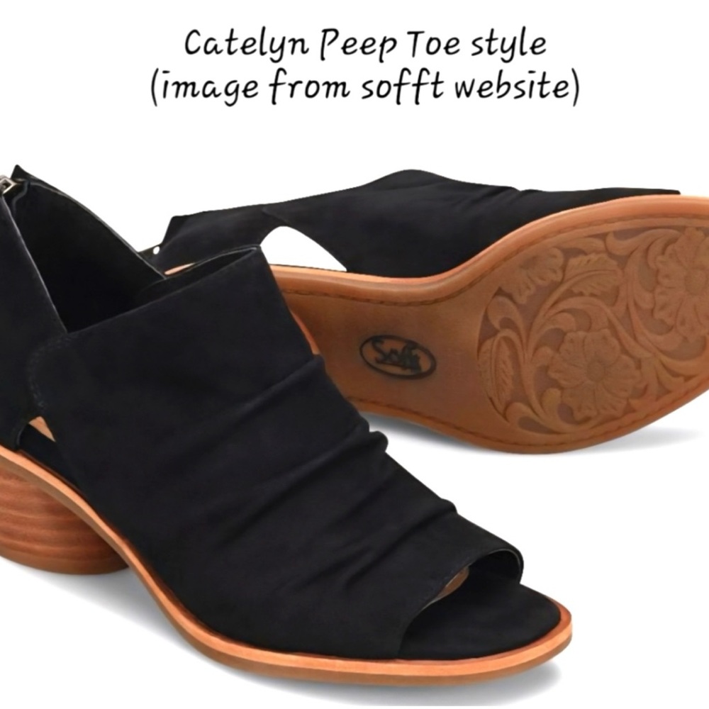 Sofft Black Peep Toe Heels with Chunky Heel